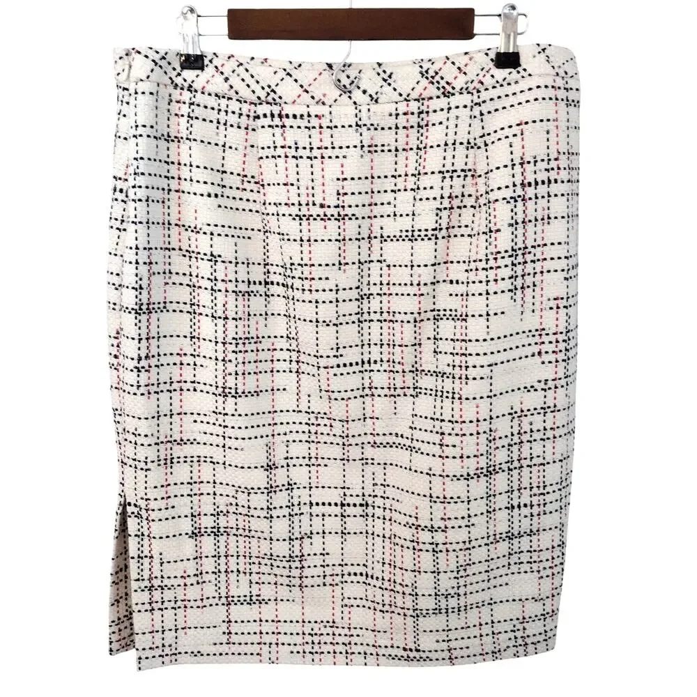 Banana Republic NEW Ivory with Black & Red Plaid-Style Weave Pencil Skirt Sz 14